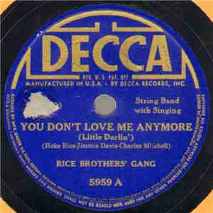 Rice Brothers' Gang - You Don't Love Me Anymore (Little Darlin') / My Carolina Sunshine Girl album