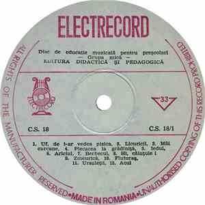 Corul de copii al Radioteleviziunii Dirijor : Elena Vicică - Disc De Educație Muzicală Pentru Preșcolari (Grupa Mică) album
